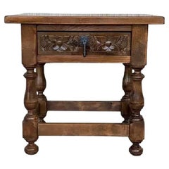 20th Century Spanish Nightstand or Bedside with Carved Drawer and Iron Hardware