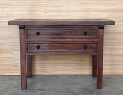 20th Century Spanish Nightstand or Side Table with Two Drawers and Iron Hardware