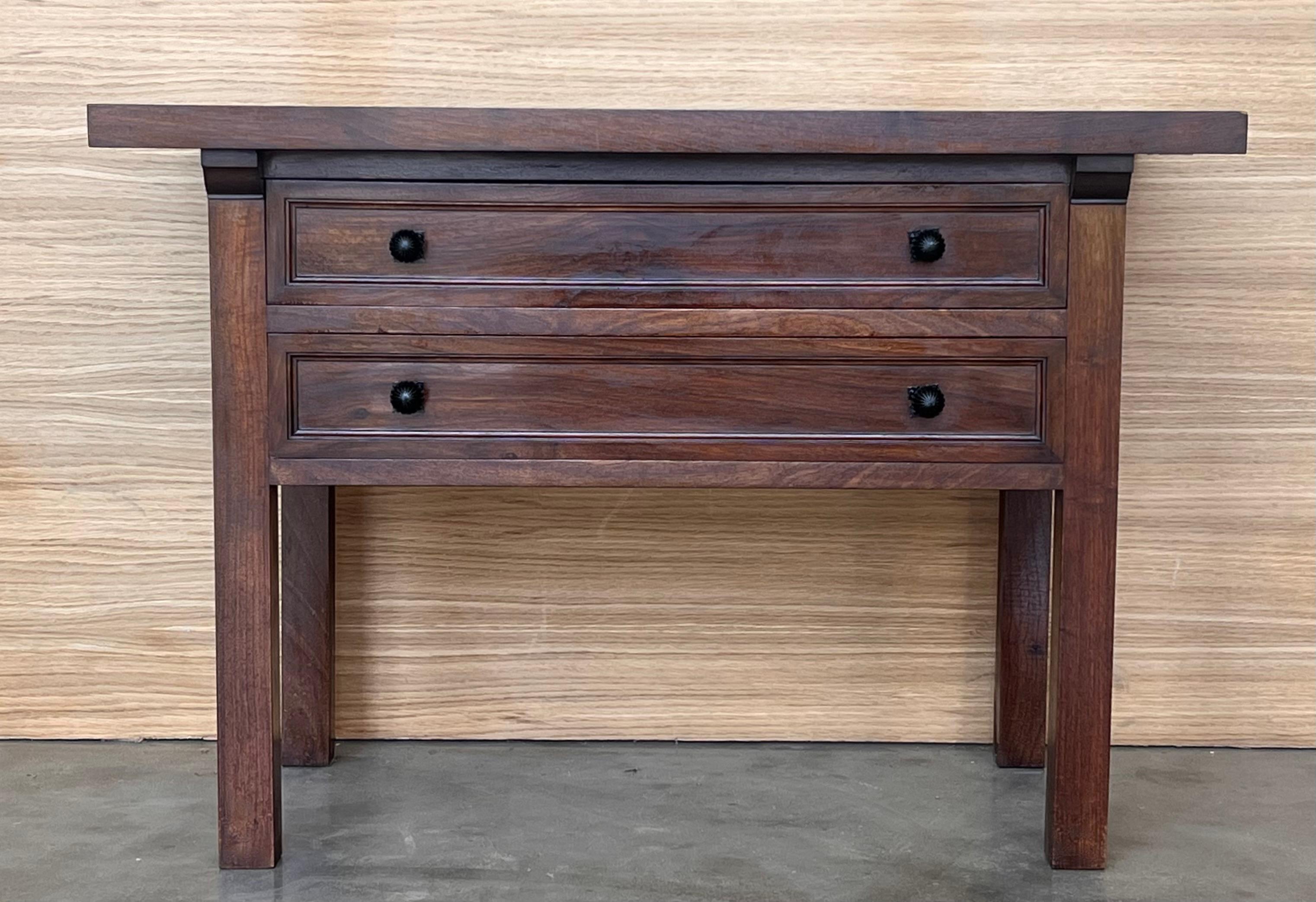 Spanish Colonial 20th Century Spanish Nightstand or Side Table with Two Drawers and Iron Hardware For Sale