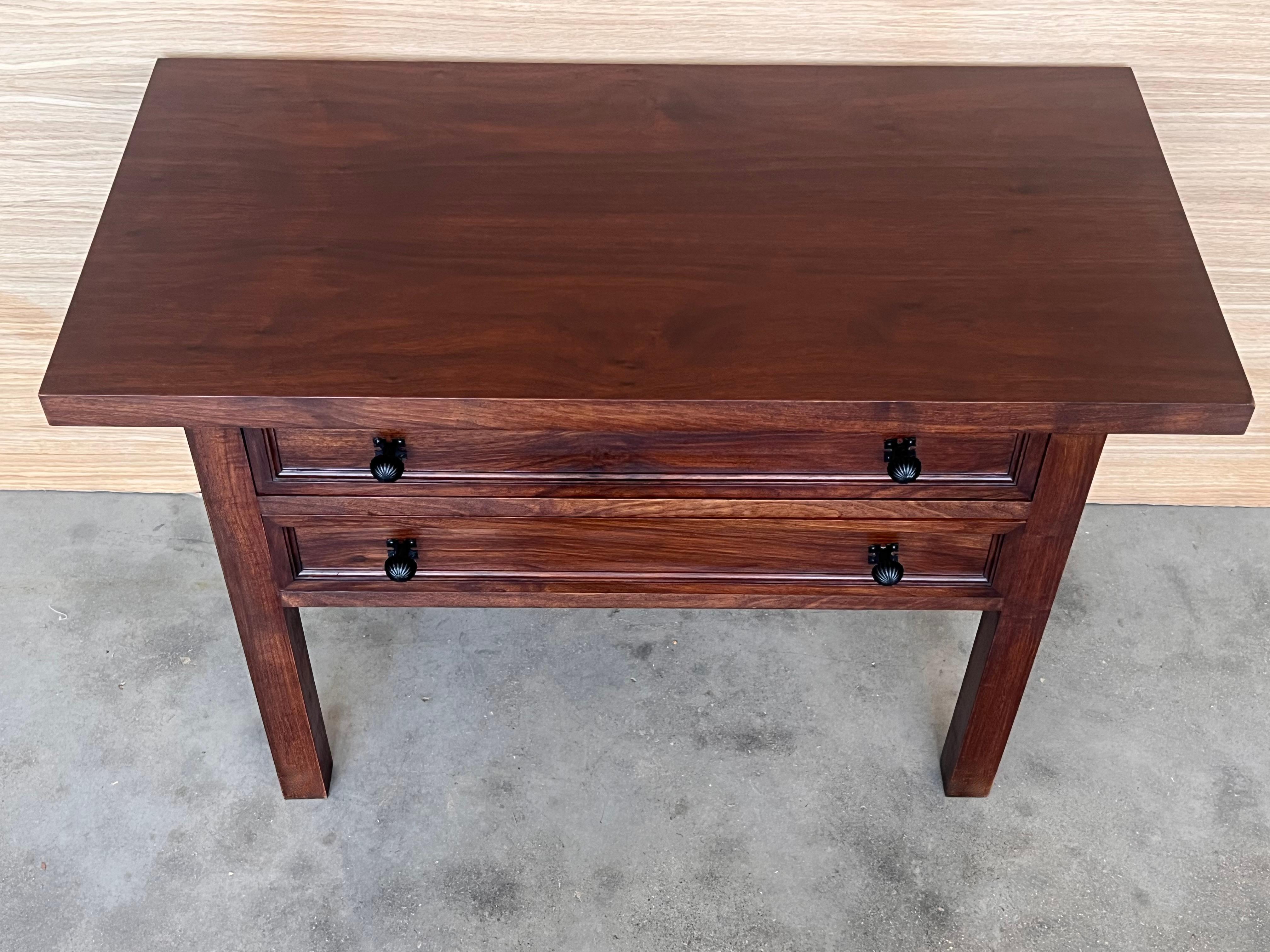 20th Century Spanish Nightstand or Side Table with Two Drawers and Iron Hardware For Sale 1