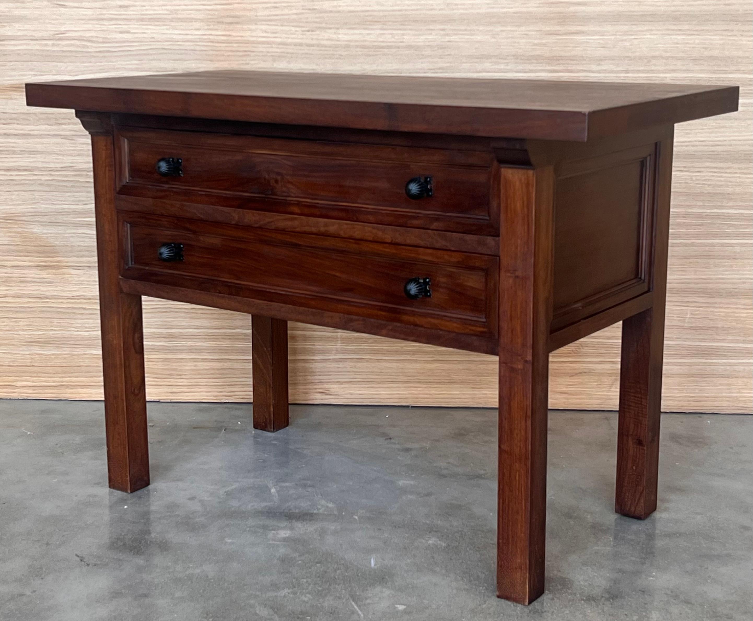 20th Century Spanish Nightstand or Side Table with Two Drawers and Iron Hardware For Sale 3