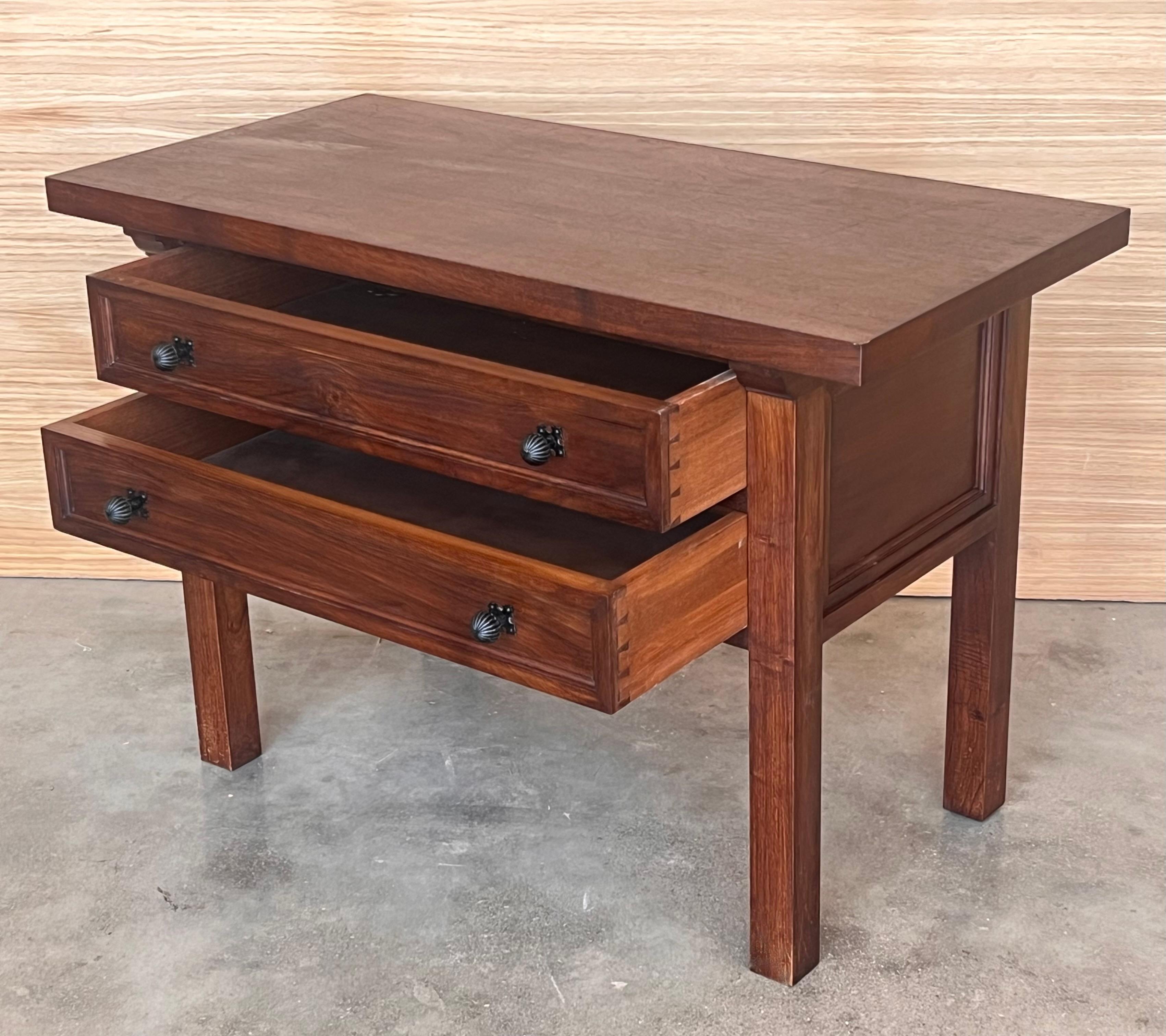 20th Century Spanish Nightstand or Side Table with Two Drawers and Iron Hardware For Sale 4
