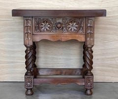 20th Century Spanish Nightstands with Carved Drawers and Solomonic Legs