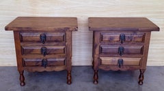 20th Century Spanish Nightstands with Drawer and Iron Hardware