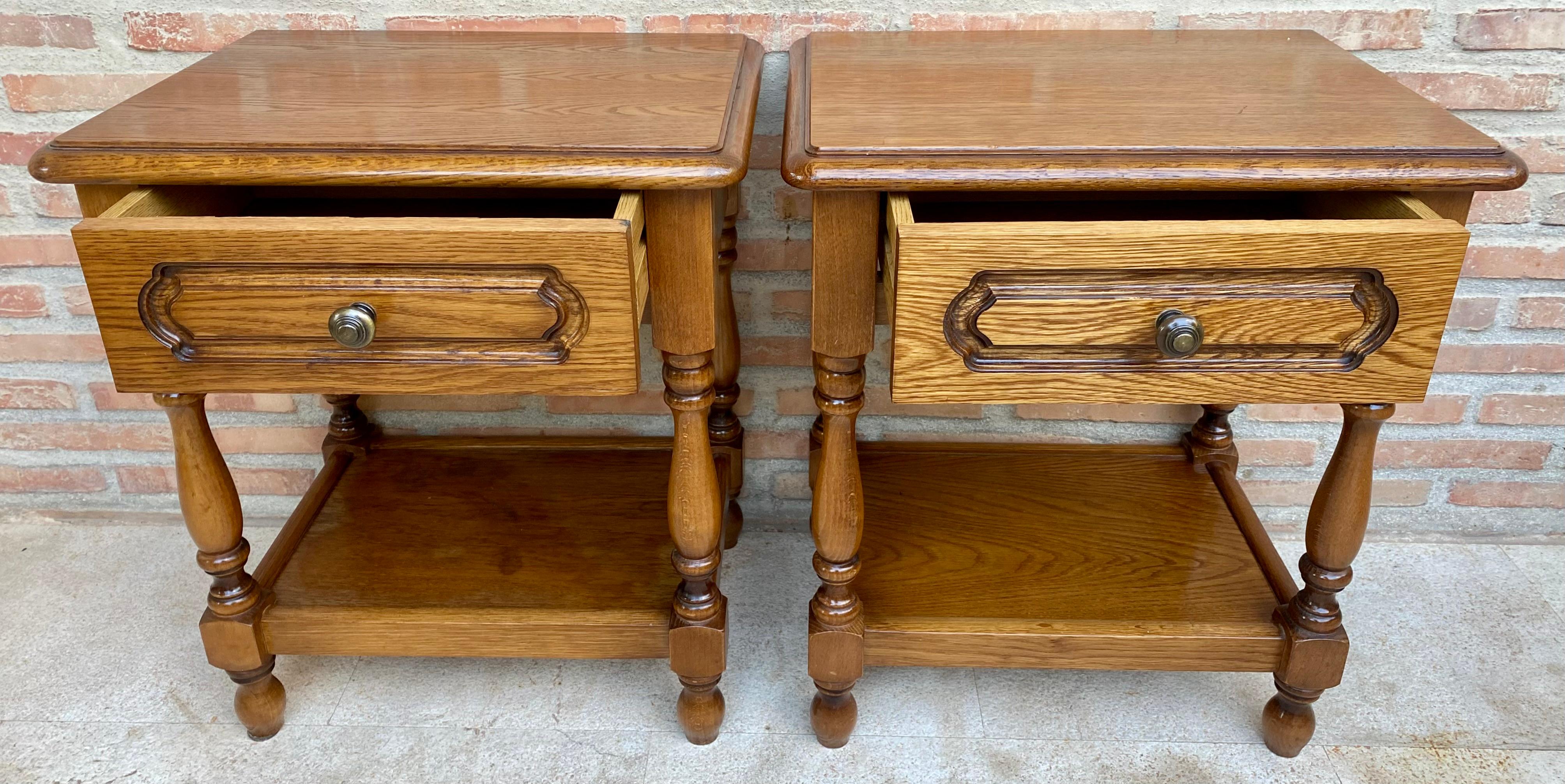 Walnut 20th Century Spanish Nightstands with One Drawer and Iron Hardware and One Open  For Sale
