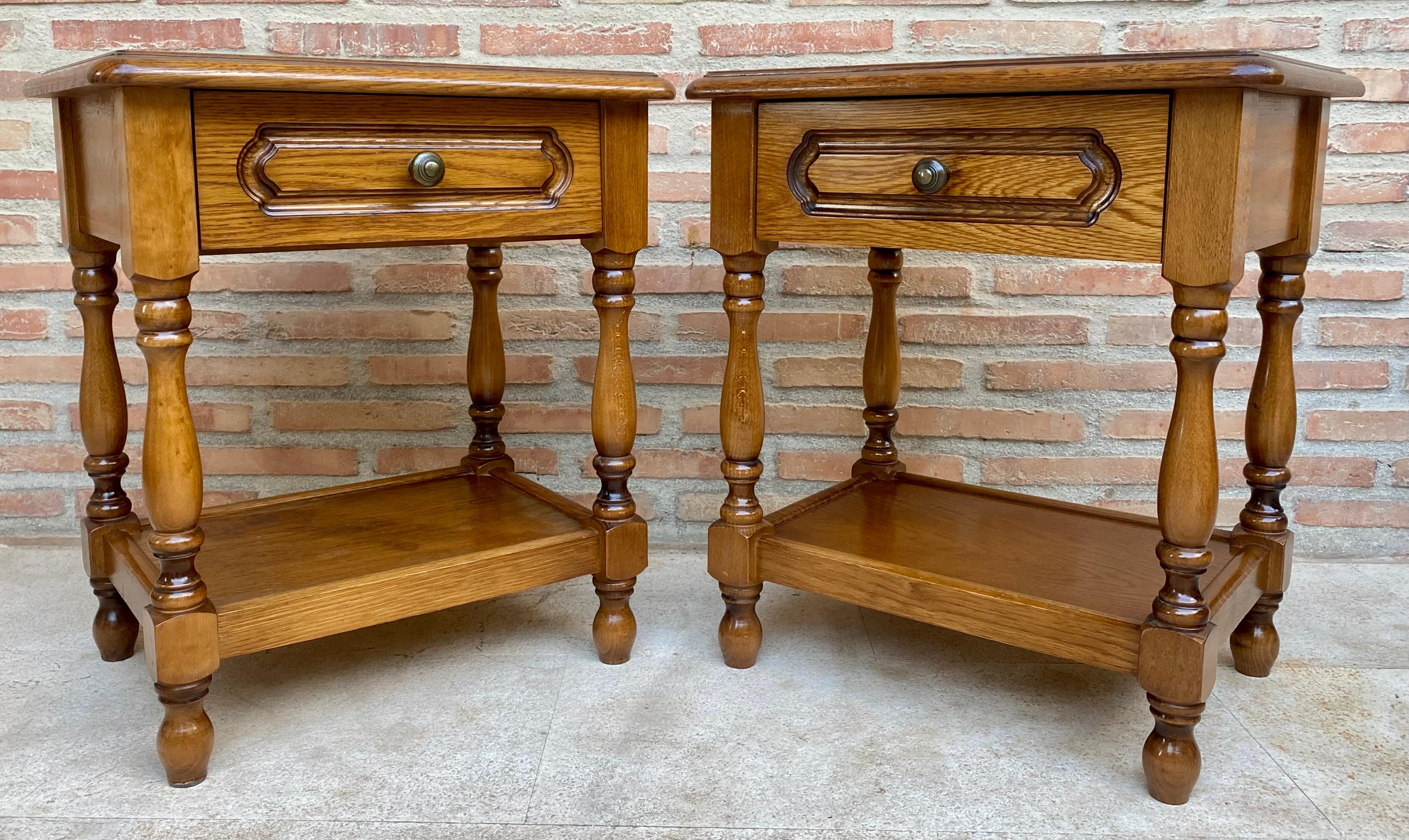 20th Century Spanish Nightstands with One Drawer and Iron Hardware and One Open  For Sale 1