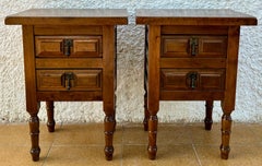 20th Century Spanish Nightstands with Two Drawers and Iron Hardware, 1950s, Set
