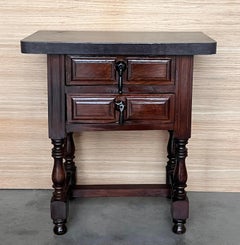 20th Century Spanish Nightstands with Two Drawers and Iron Hardware