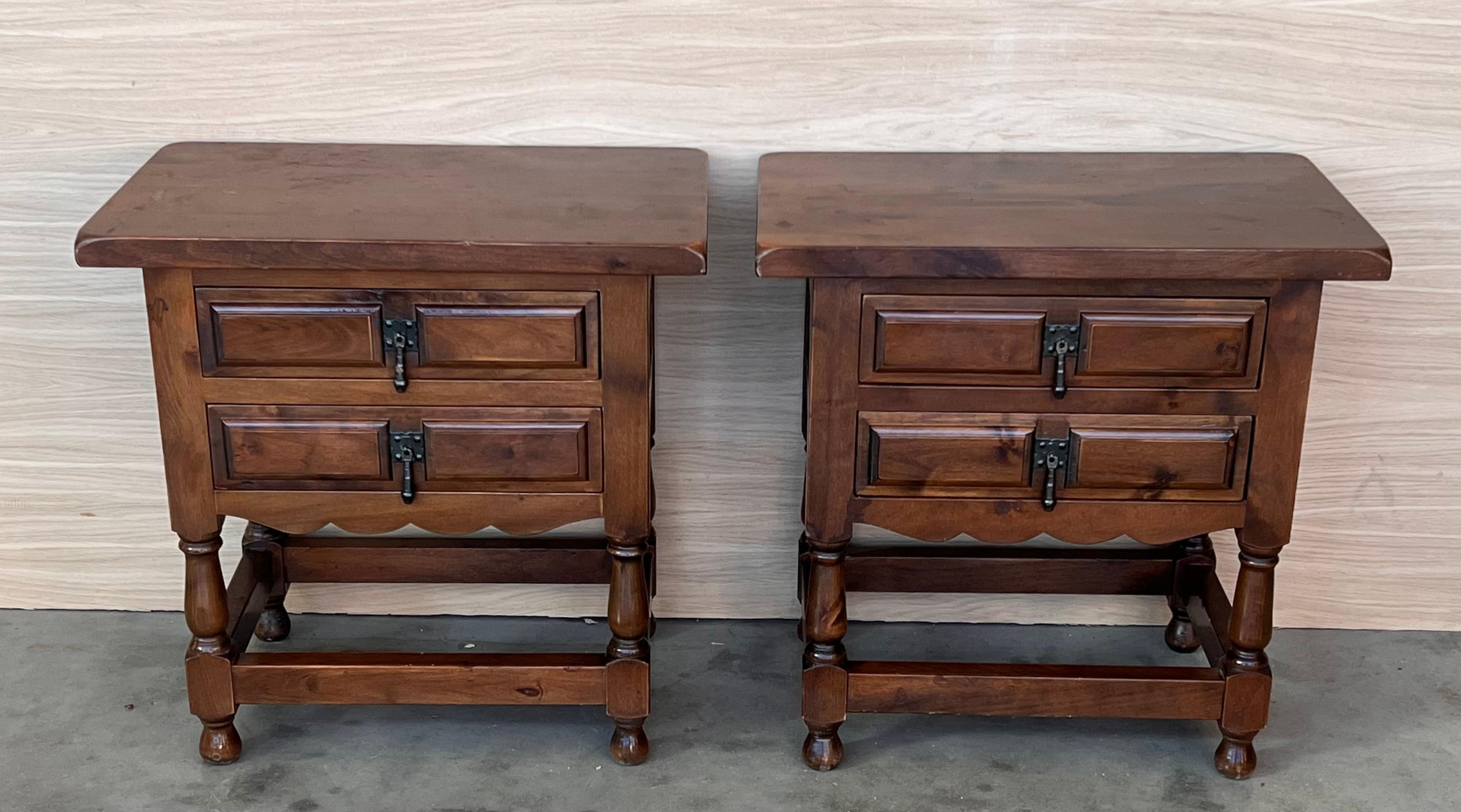 Spanish Colonial 20th Century Spanish Nightstands with Two Drawers and Iron Hardware For Sale