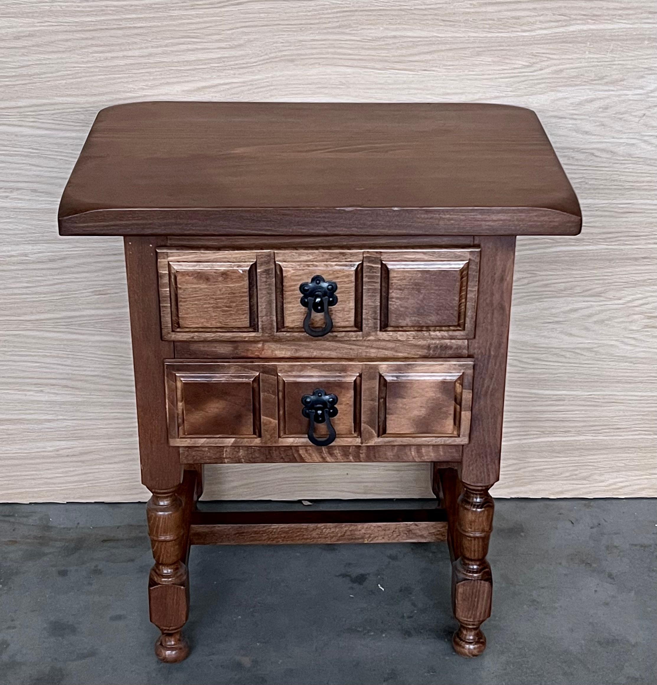 Spanish Colonial 20th Century Spanish Nightstands with Two Drawers and Iron Hardware For Sale