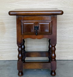 20th Century Spanish Nightstands with Drawer and Iron Hardware