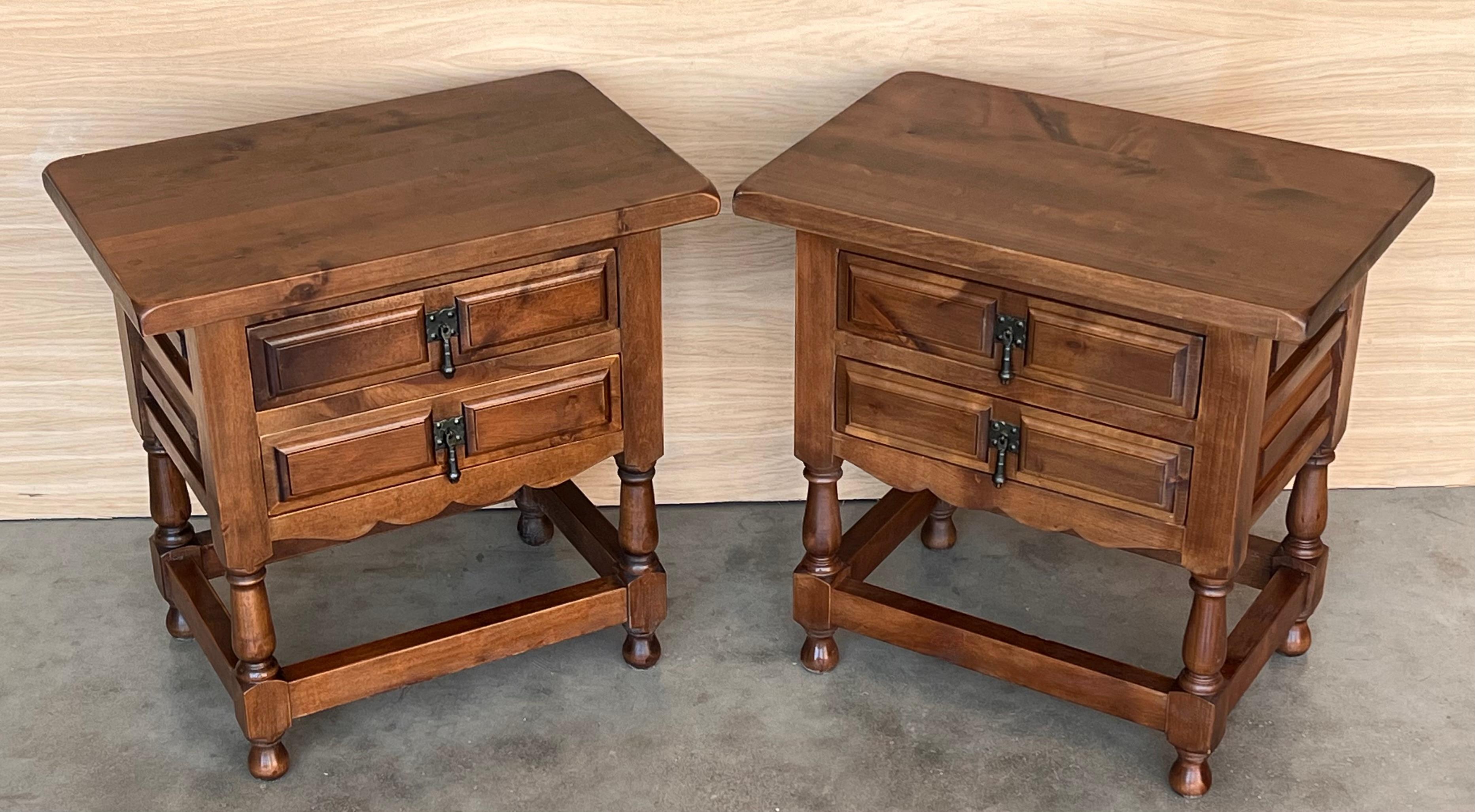 20th Century Spanish Nightstands with Two Drawers and Iron Hardware In Good Condition In Miami, FL