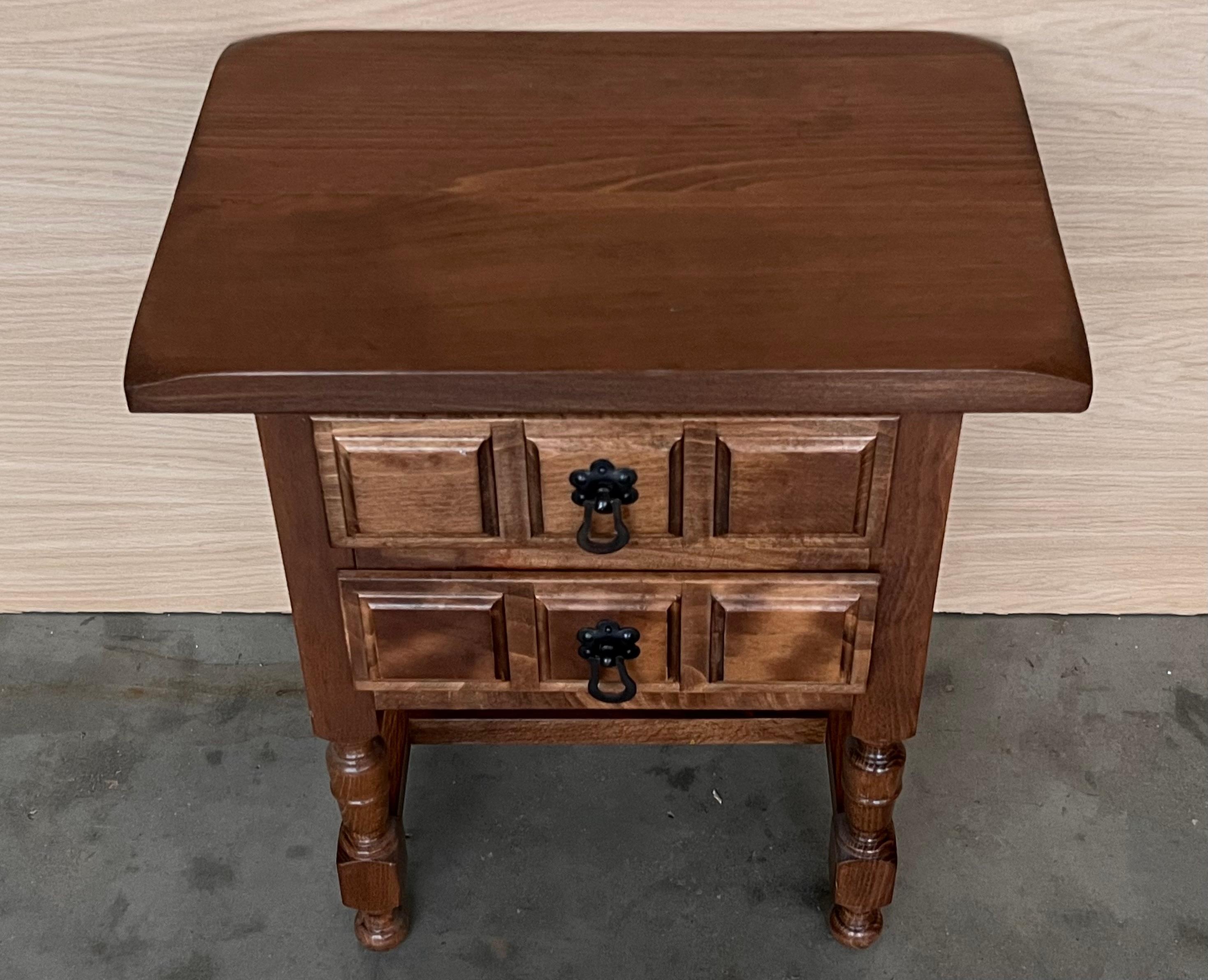 20th Century Spanish Nightstands with Two Drawers and Iron Hardware 1
