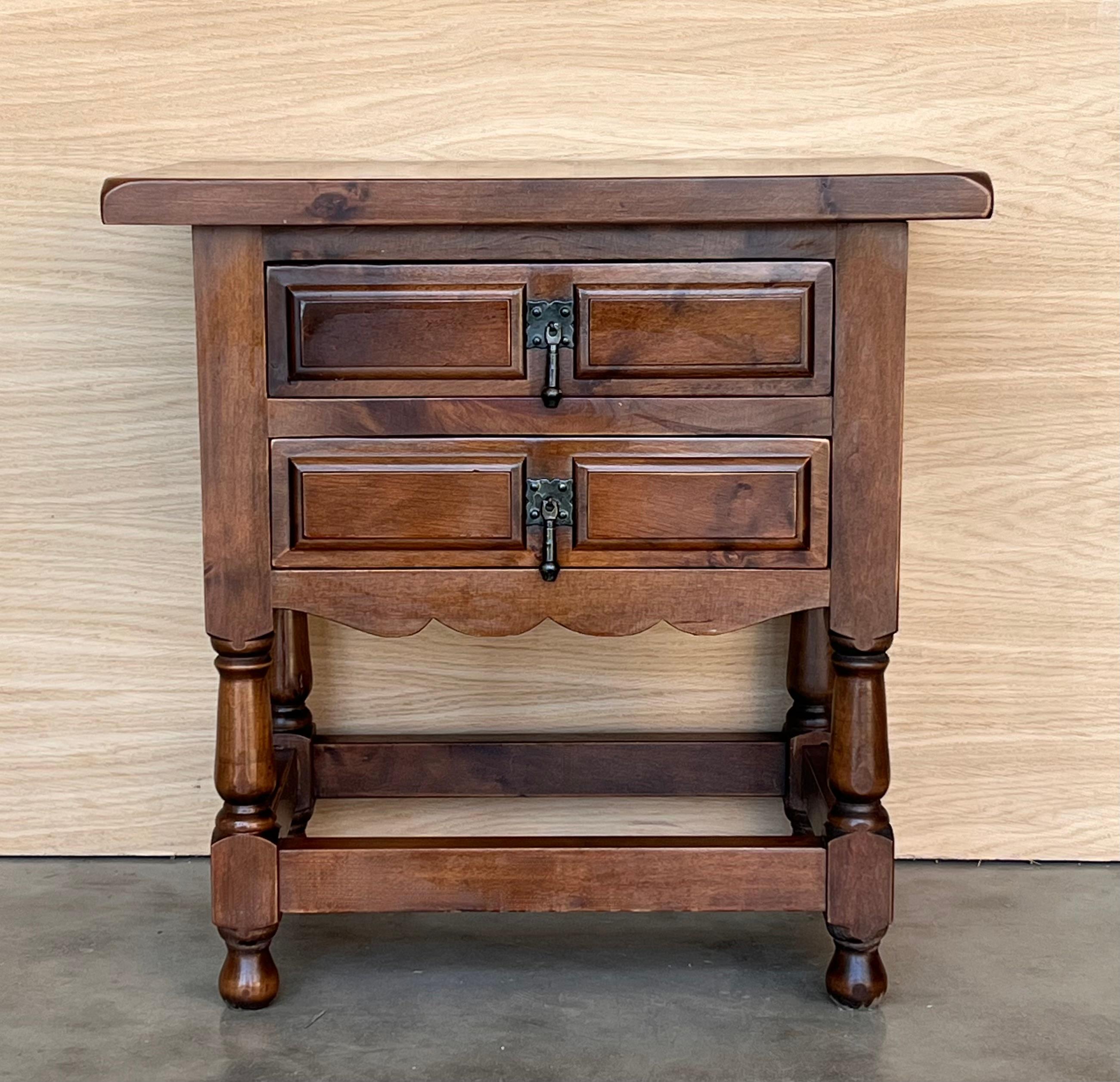 20th Century Spanish Nightstands with Two Drawers and Iron Hardware 1