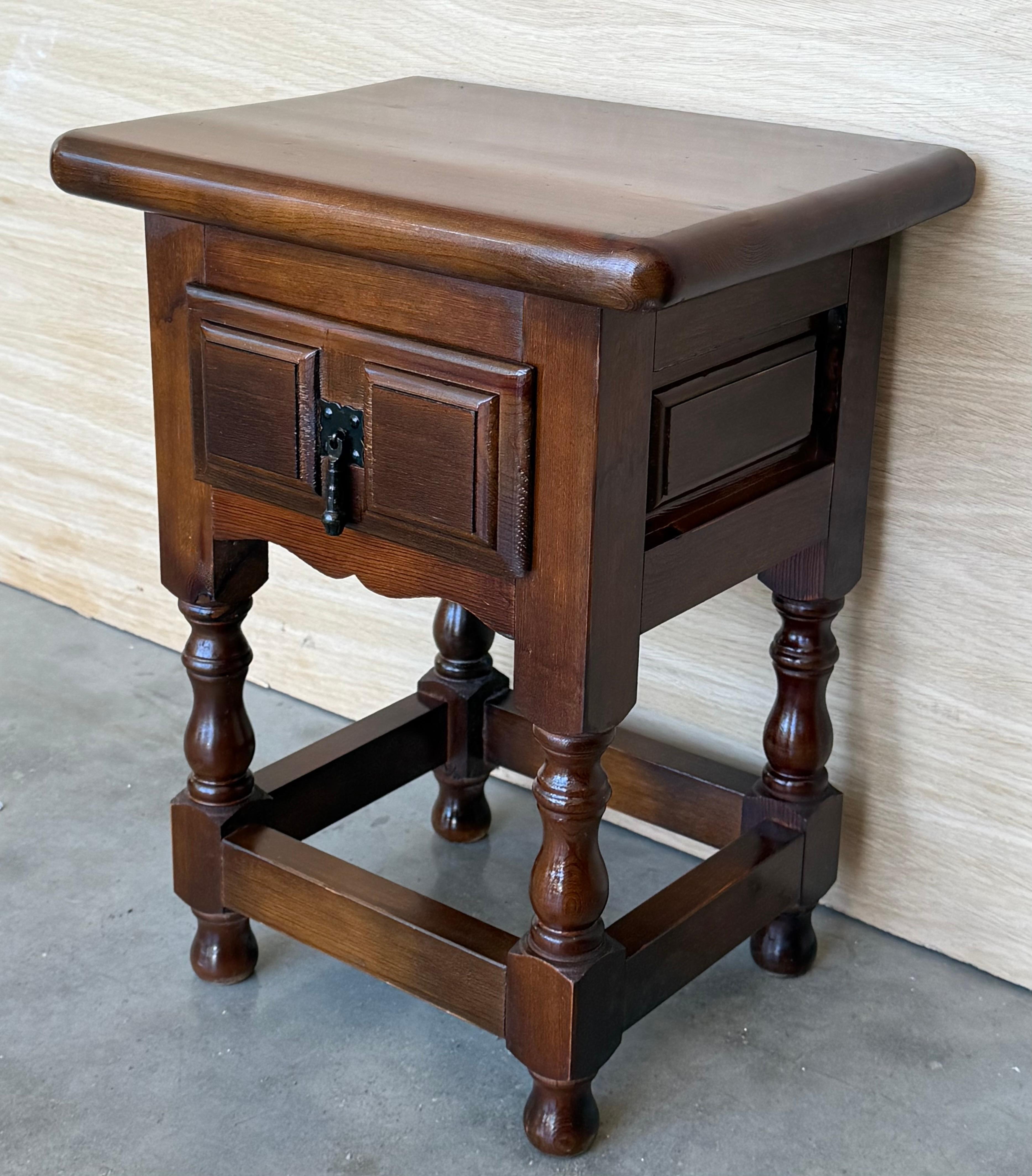 20th Century Spanish Nightstands with Drawer and Iron Hardware For Sale 1