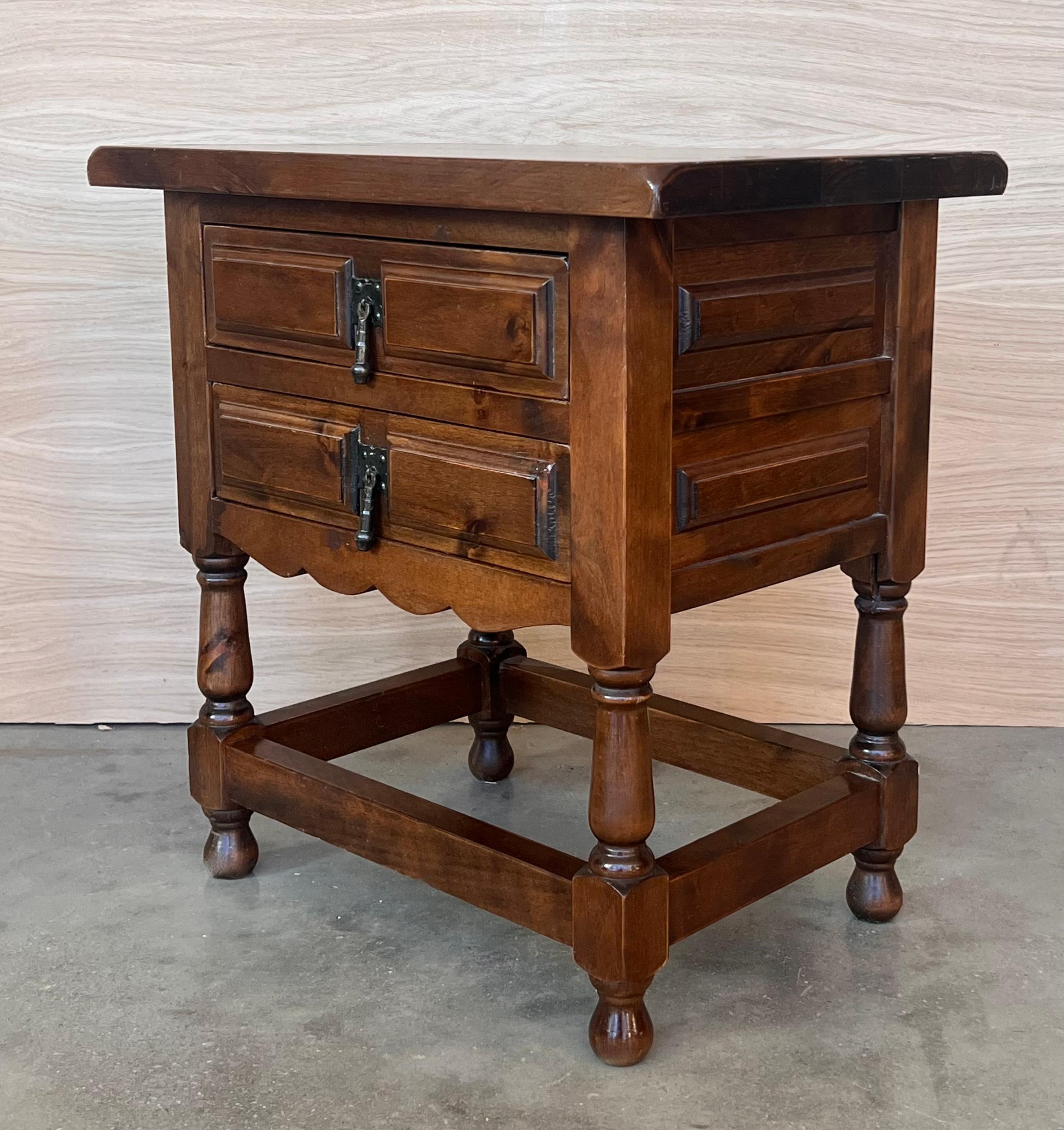 20th Century Spanish Nightstands with Two Drawers and Iron Hardware For Sale 2