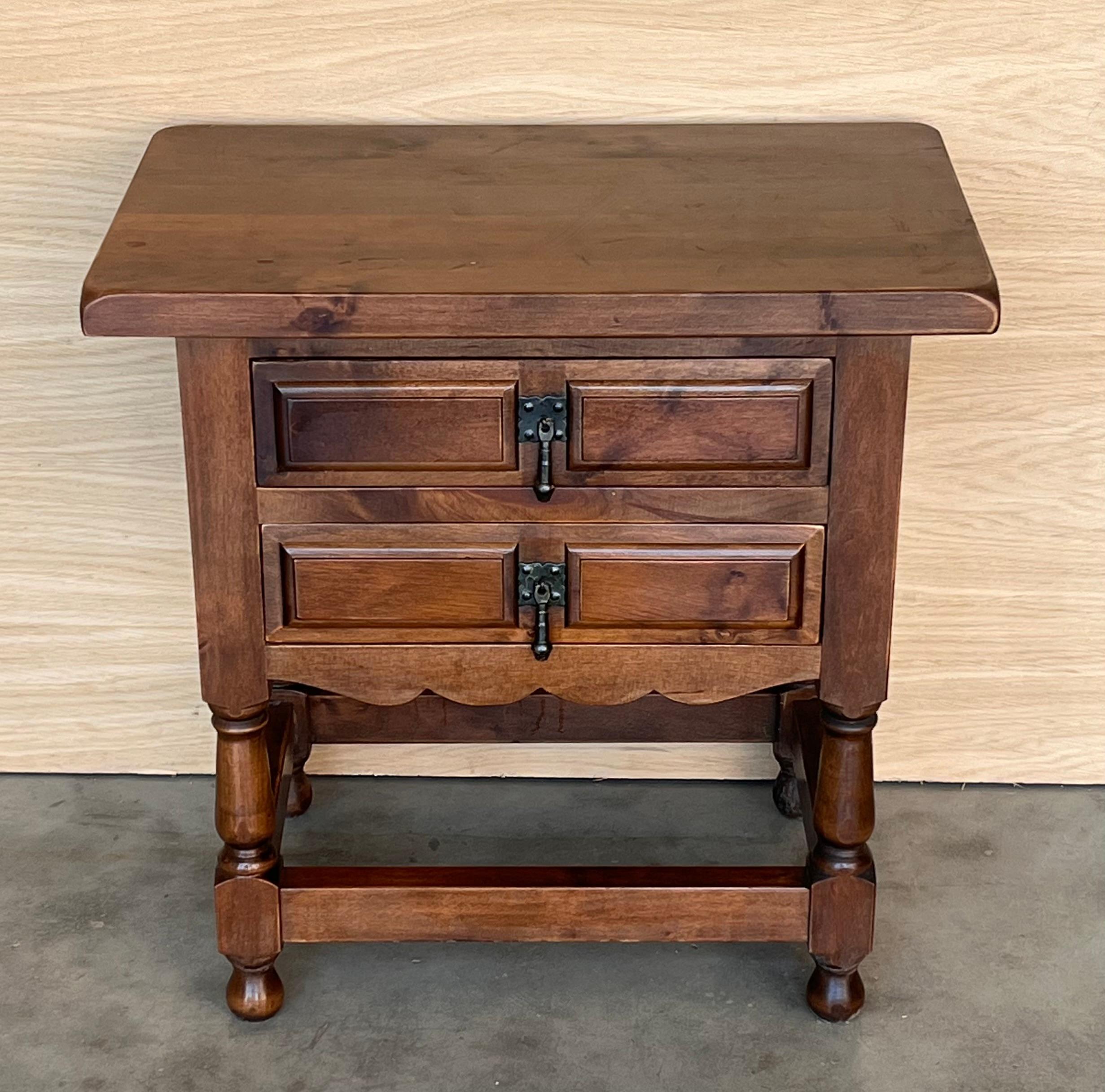 20th Century Spanish Nightstands with Two Drawers and Iron Hardware 2