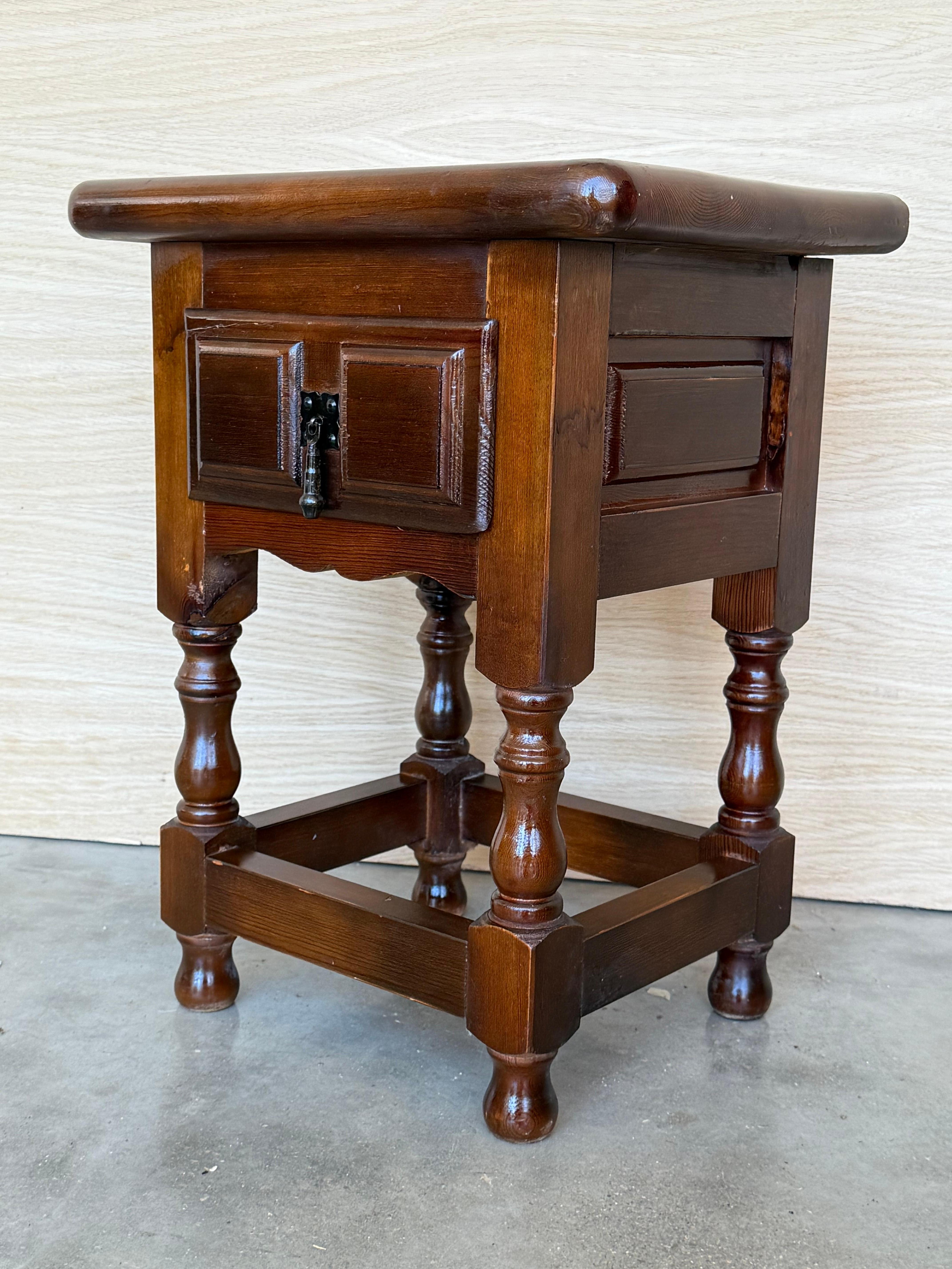 20th Century Spanish Nightstands with Drawer and Iron Hardware For Sale 2