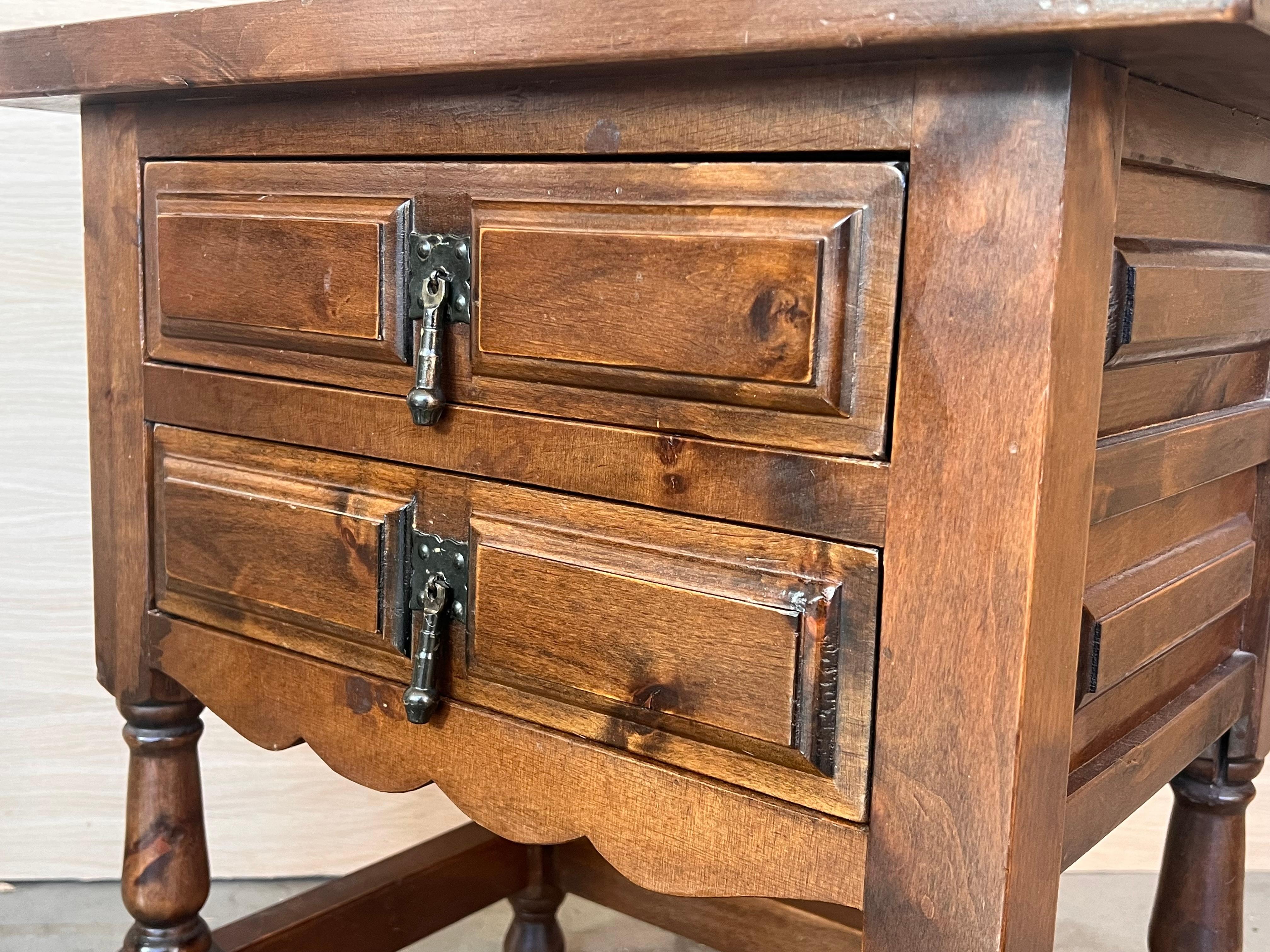20th Century Spanish Nightstands with Two Drawers and Iron Hardware 1