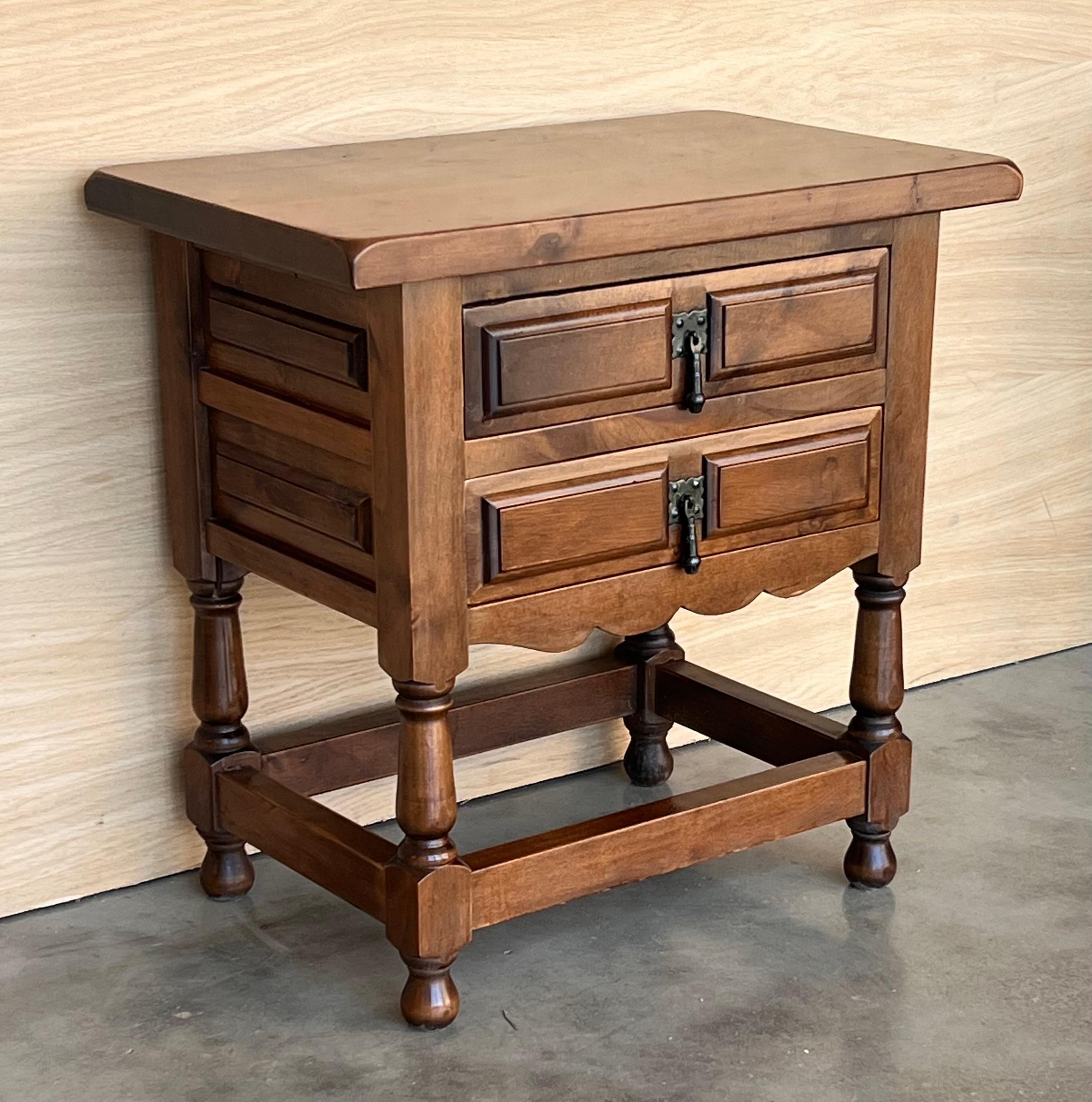 20th Century Spanish Nightstands with Two Drawers and Iron Hardware 3