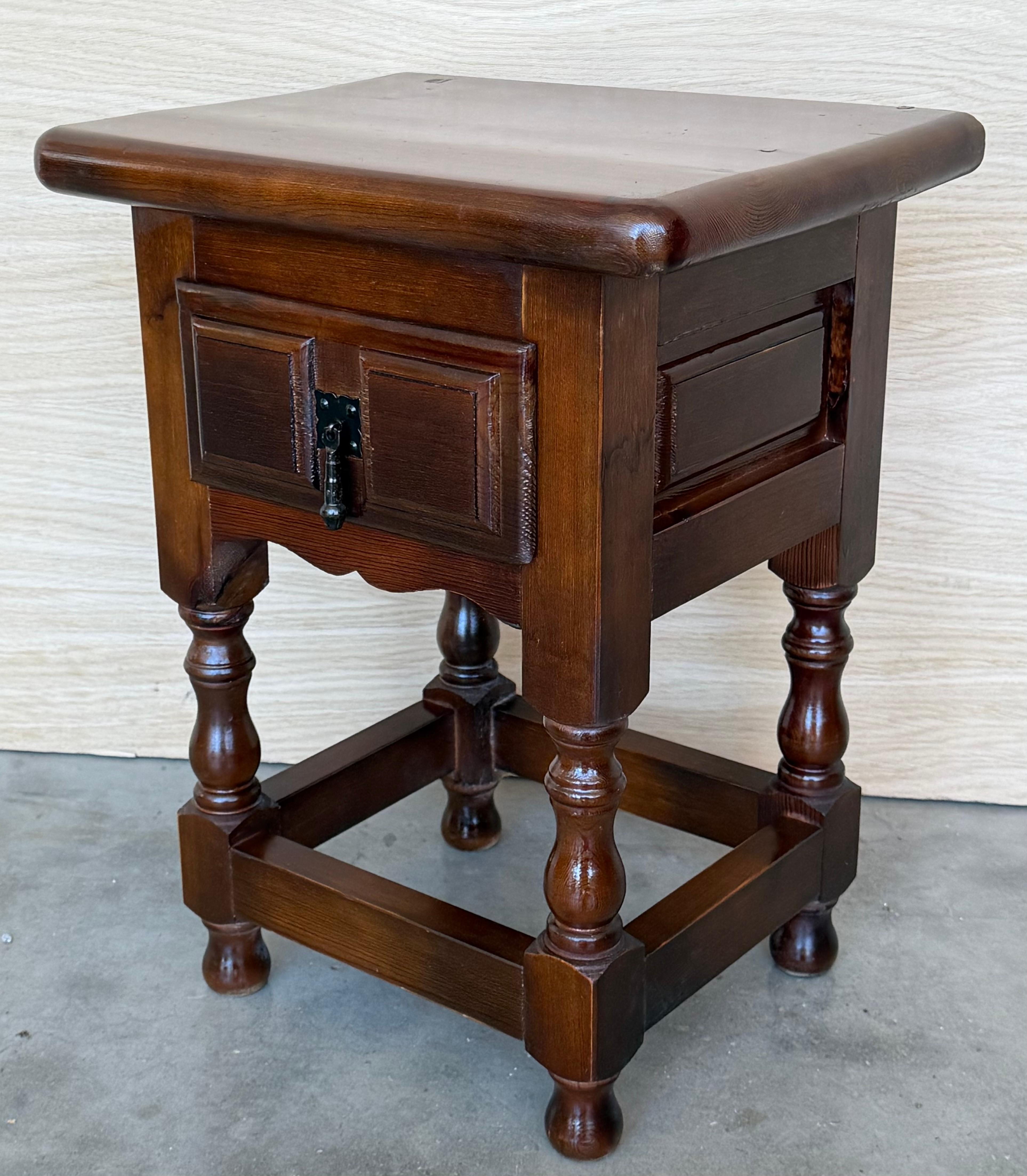 20th Century Spanish Nightstands with Drawer and Iron Hardware For Sale 3