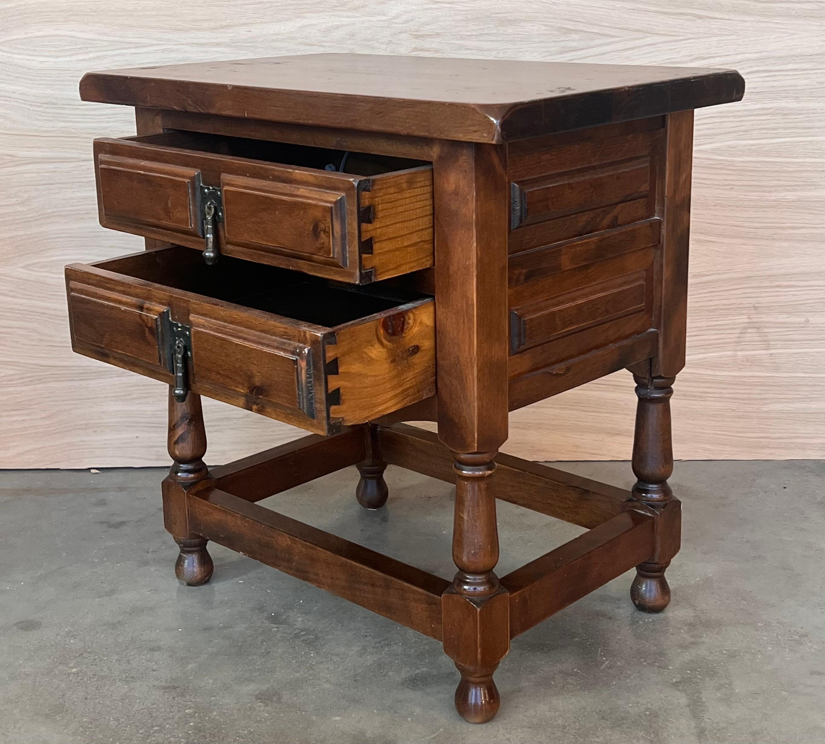20th Century Spanish Nightstands with Two Drawers and Iron Hardware For Sale 4