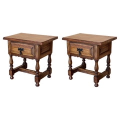 20th Century Spanish Nightstands with Two Drawers and Iron Hardware