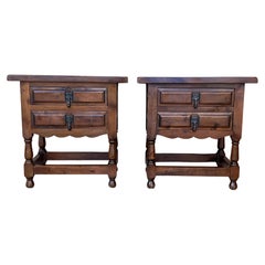 20th Century Spanish Nightstands with Two Drawers and Iron Hardware