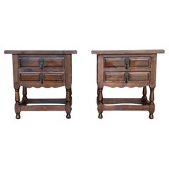20th Century Spanish Nightstands with Two Drawers and Iron Hardware
