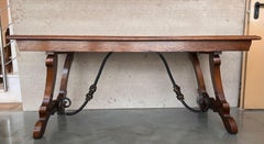20th Century Spanish Oak Lyre Legs Trestle Dining Farm Table