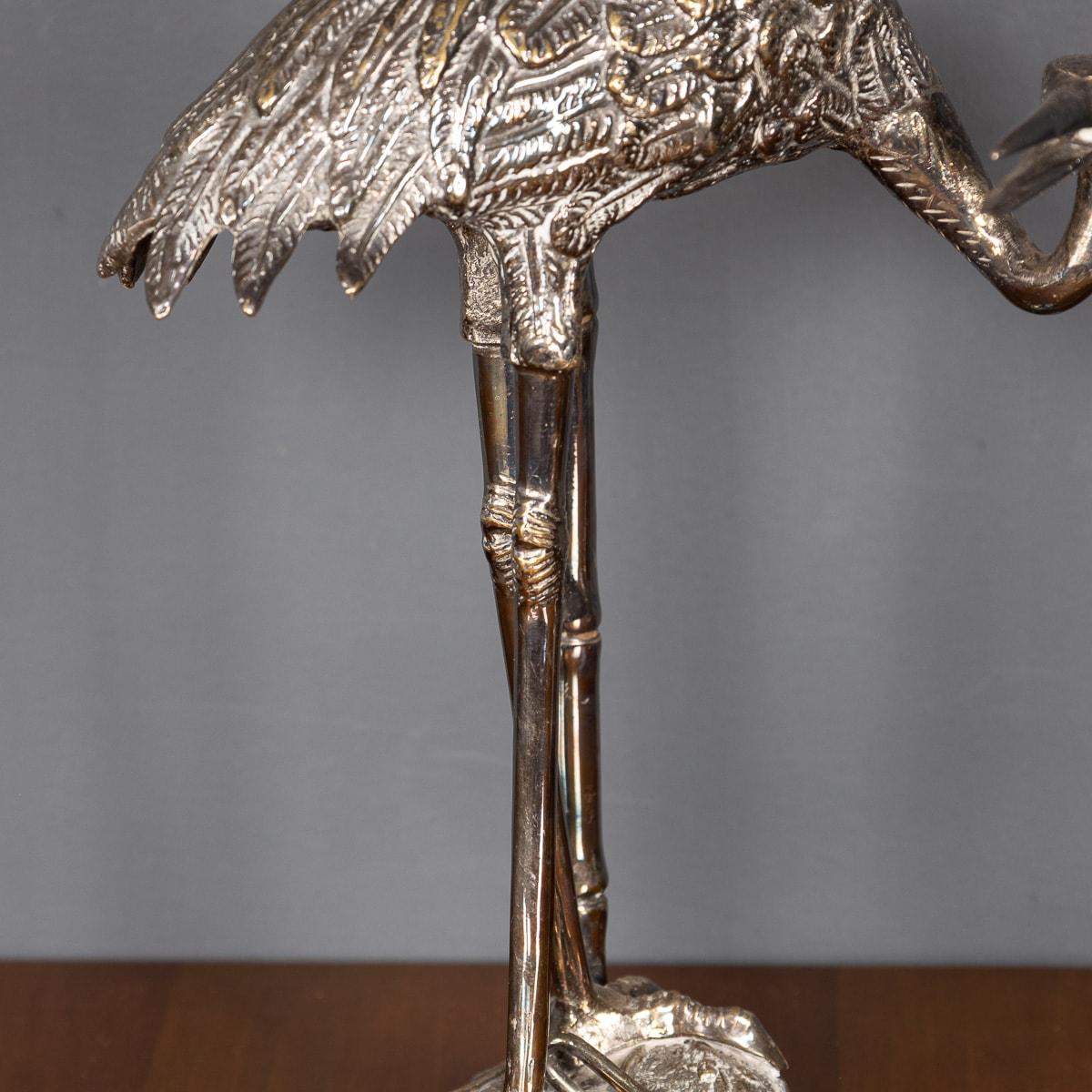 20th Century Spanish Pair Of Silver Plated Crane Design Lamps. Valenti, c.1960 8