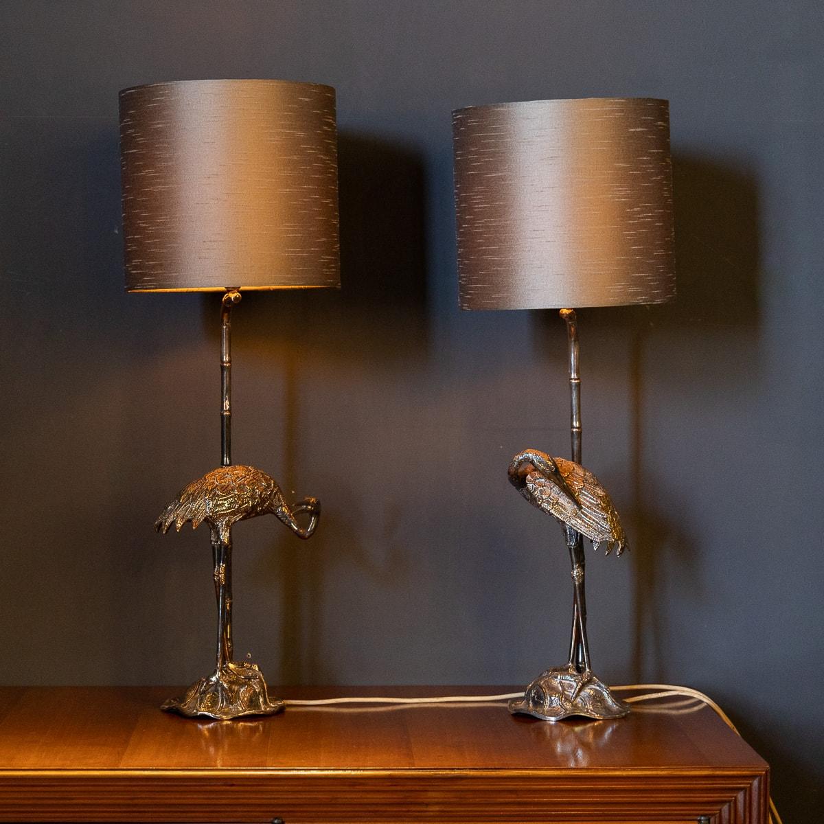 20th Century Spanish Pair Of Silver Plated Crane Design Lamps. Valenti, c.1960 In Good Condition In Royal Tunbridge Wells, Kent