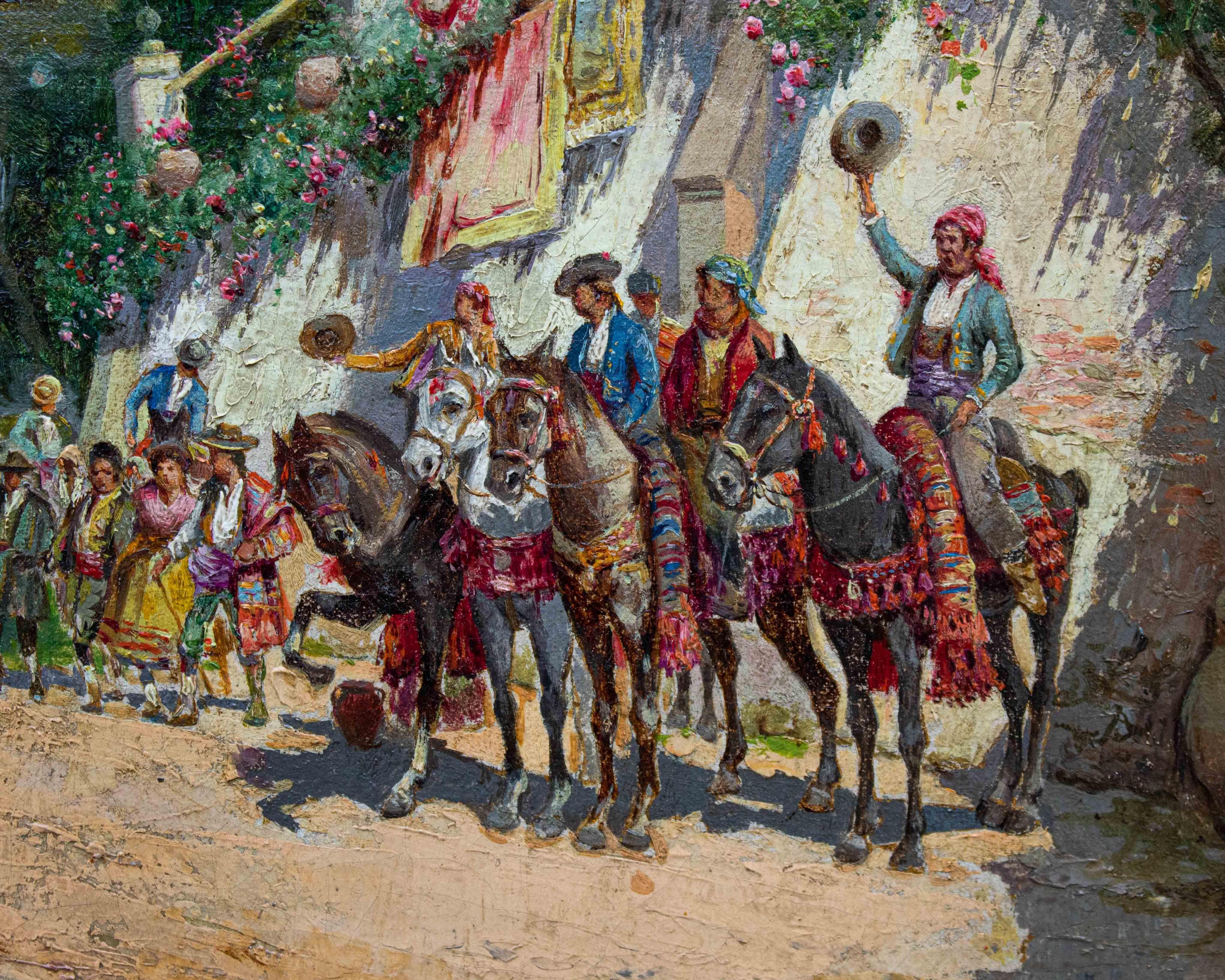 Oiled 20th Century Spanish Party Painting Oil on Canvas by Riccardo Pellegrini For Sale