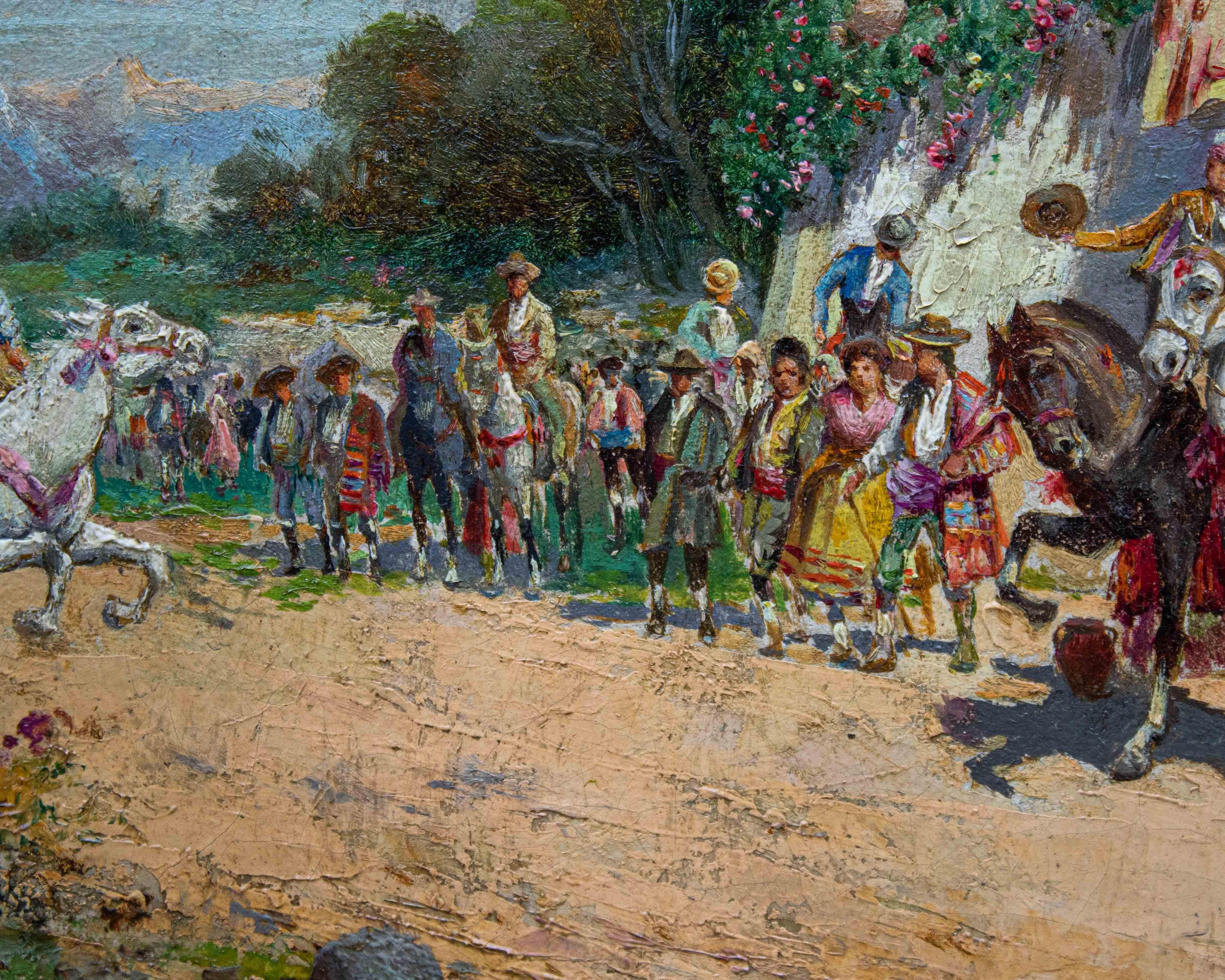 20th Century Spanish Party Painting Oil on Canvas by Riccardo Pellegrini In Good Condition For Sale In Milan, IT