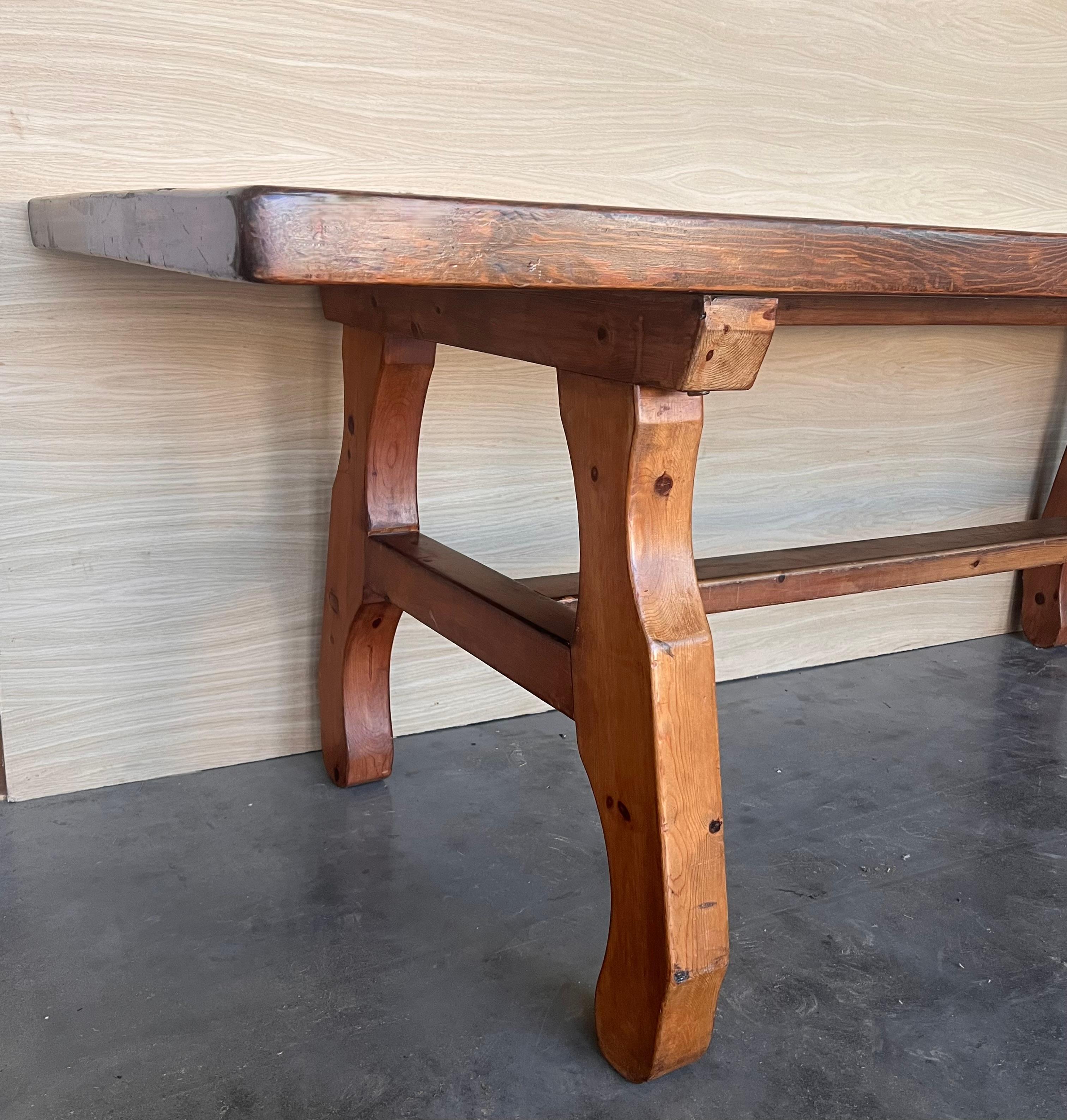 20th Century Spanish Pine Lyre Legs Trestle Dining Farm Table For Sale 5