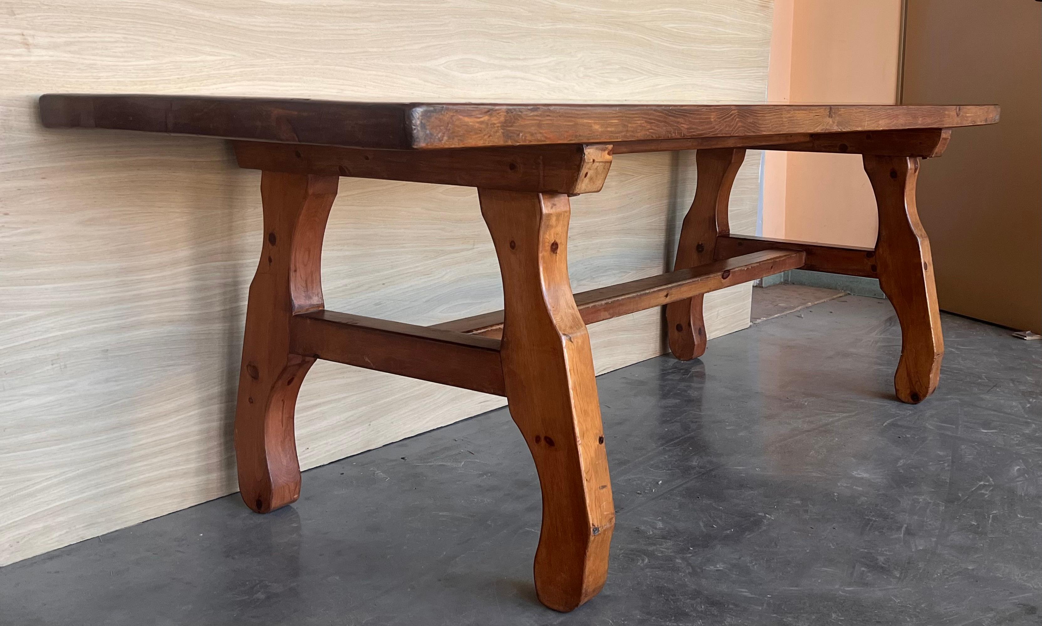 Early 20th Century 20th Century Spanish Pine Lyre Legs Trestle Dining Farm Table For Sale