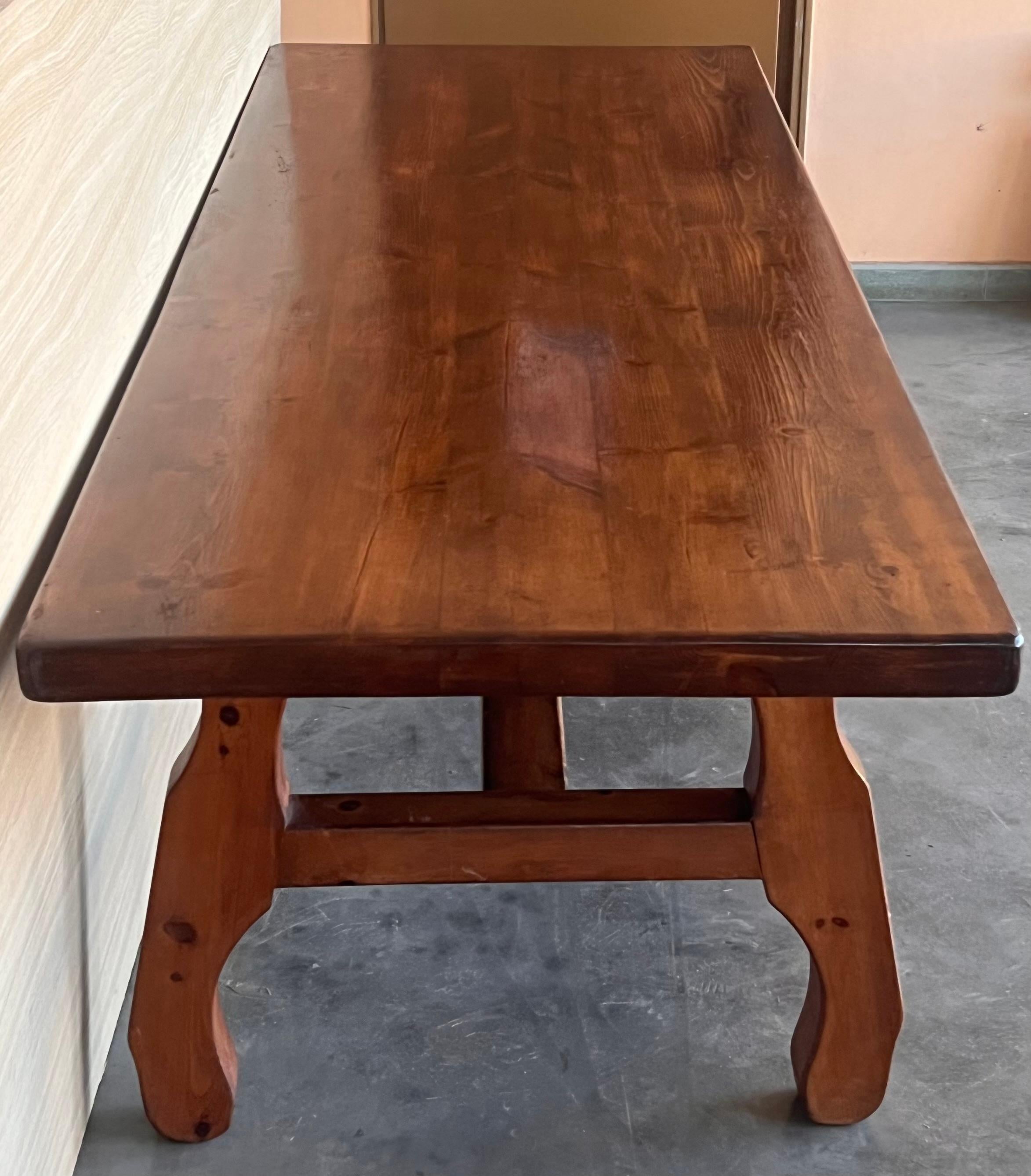 20th Century Spanish Pine Lyre Legs Trestle Dining Farm Table For Sale 1