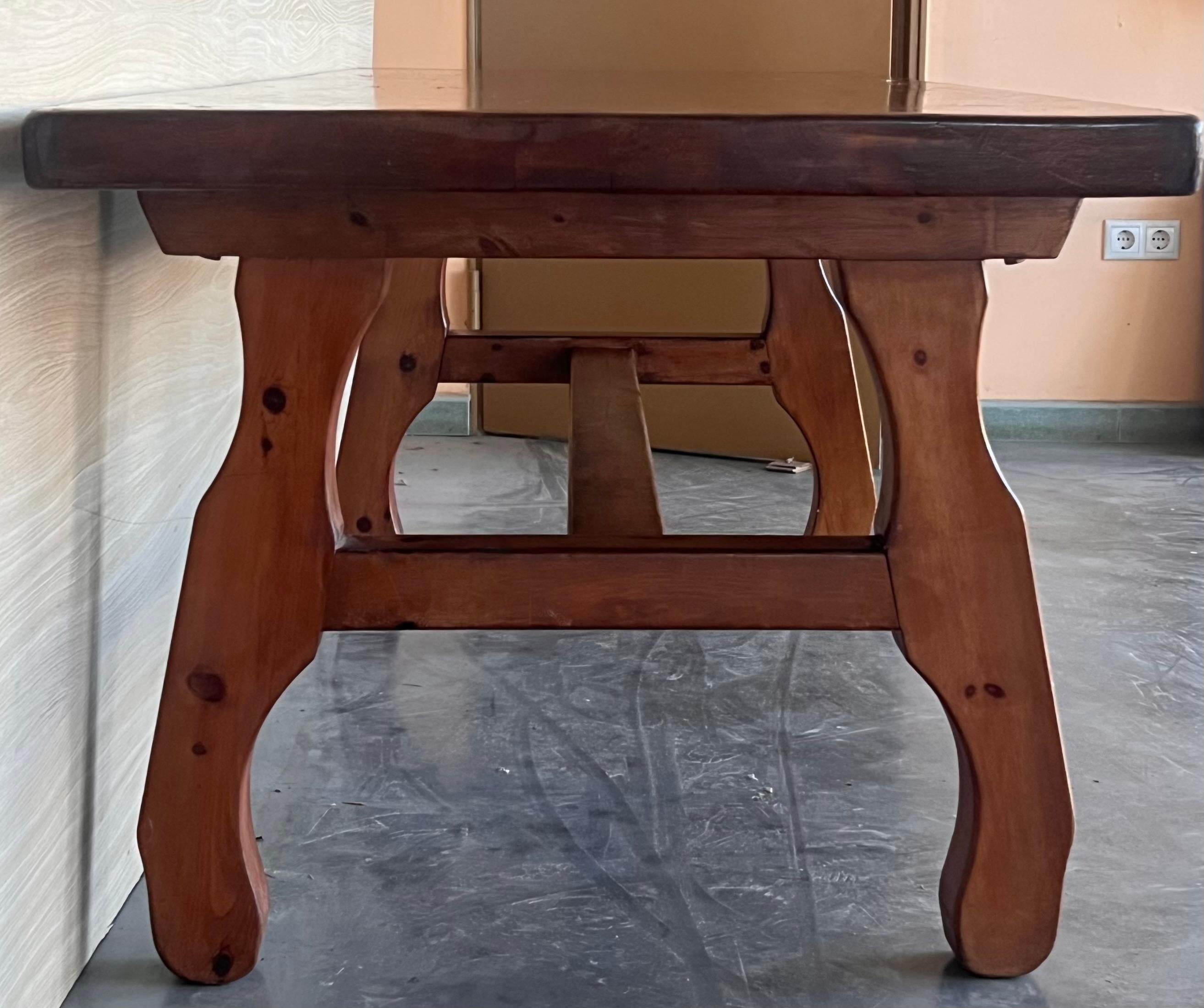 20th Century Spanish Pine Lyre Legs Trestle Dining Farm Table For Sale 2