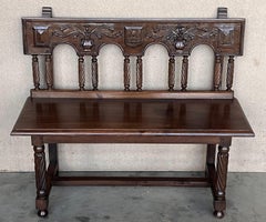 Banquette en noyer sculpté de la Renaissance espagnole du 20e siècle "Escaño".