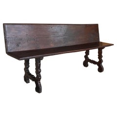 20th Century Spanish Renaissance Carved Walnut Bench Banquette "Escaño"