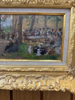 Early 20th century Impressionist Spanish figures resting in a ParkLand landscape