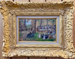 Early 20th century Impressionist Spanish figures resting in a ParkLand landscape