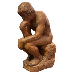 20th century Spanish sculpture "The Thinker" in Terracotta