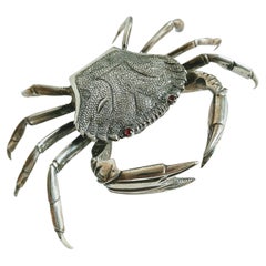 Vintage 20th Century Spanish Silver Crab Detail Red Eyes
