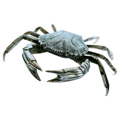 Vintage 20th Century Spanish Silver Crab Detail Red Eyes