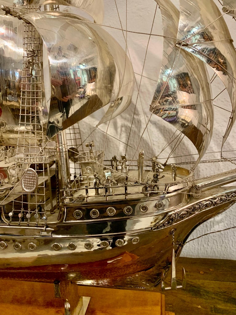 20th Century Spanish Silver Impressive Large Ship Model J.S.Elcano For ...