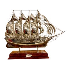 20th Century Spanish Silver Impressive Large Ship Model J.S.Elcano