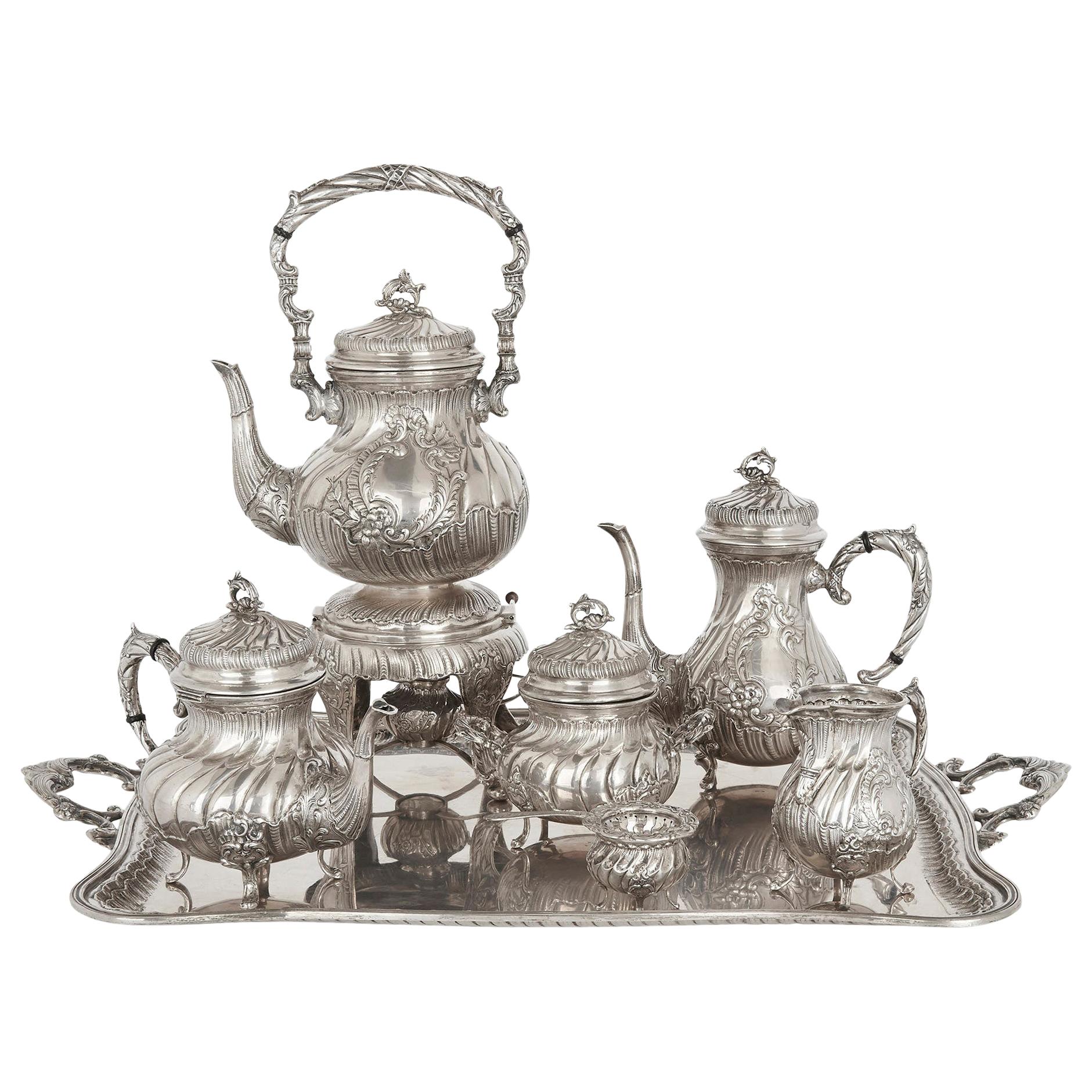 20th Century Spanish Silver Rococo Style Tea and Coffee Service For Sale