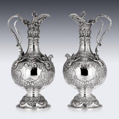 20th Century Spanish Solid Silver Pair of Armada Ewers, J Perez, C.1950