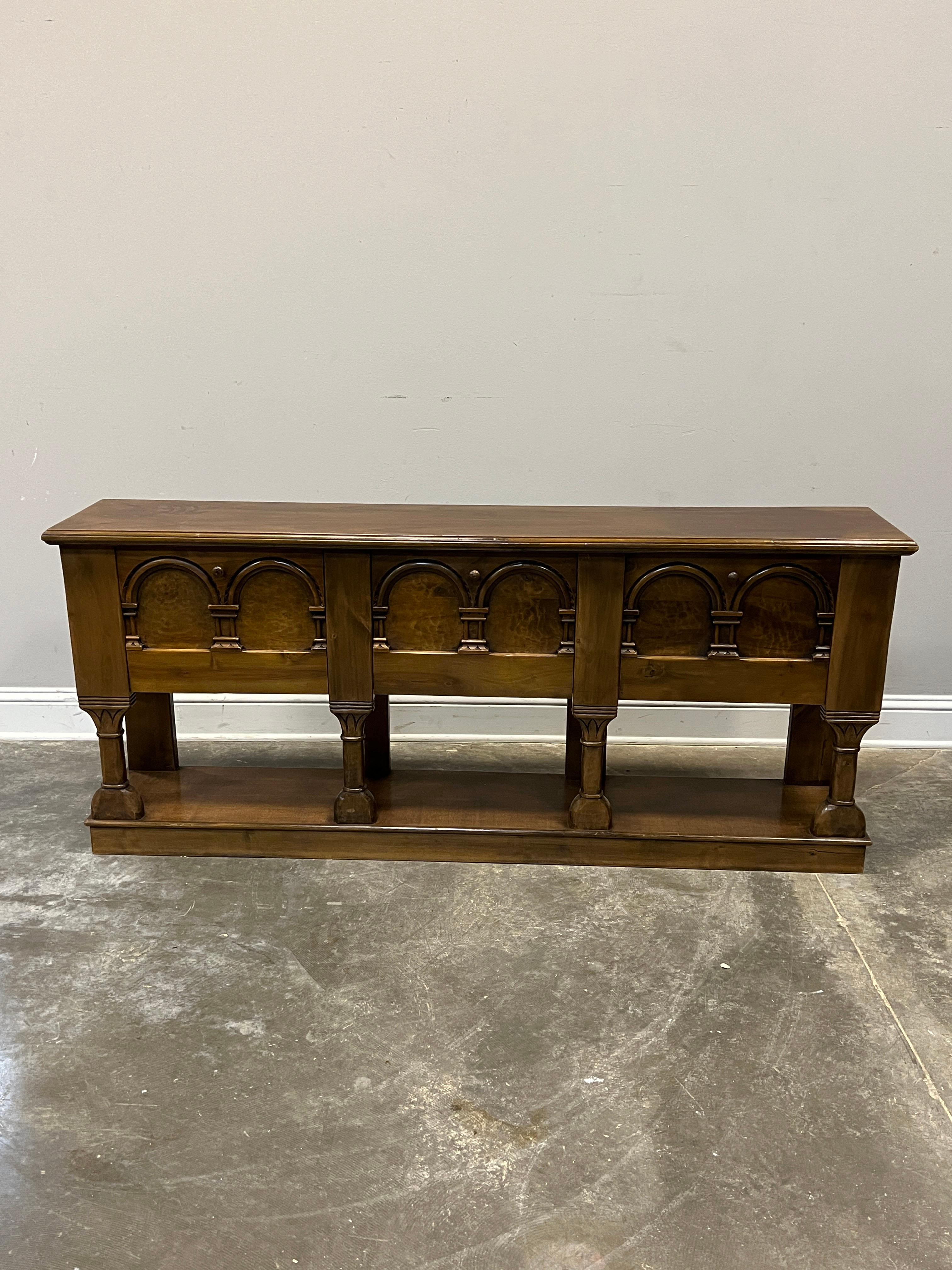 20th C. Spanish style console with drop front compartments